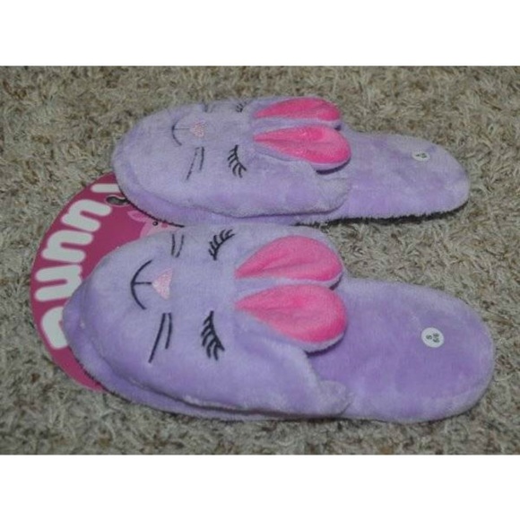 Slippers Slide Plush Purple Bunny Scuff Cushioned Non Slip Cushioned Adult Kids - Picture 2 of 4